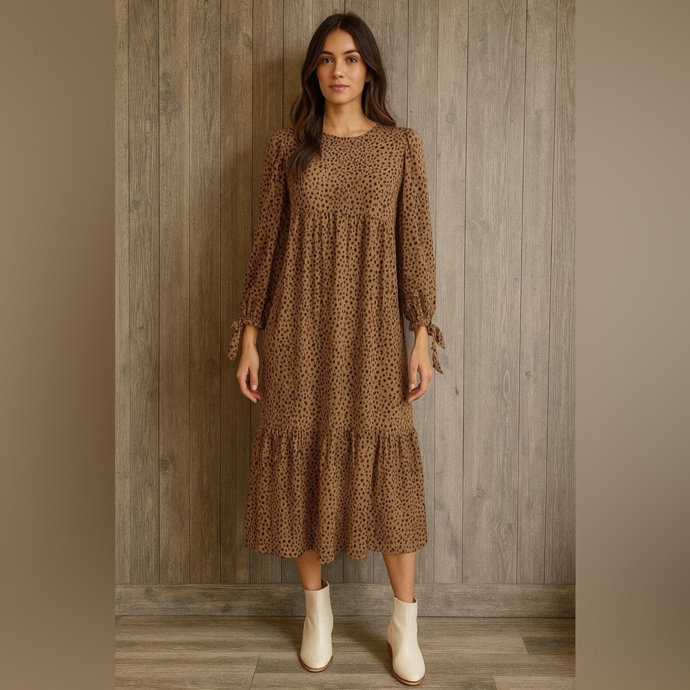 SHEIN Brown Long Sleeve Dress with cheetah printed dress